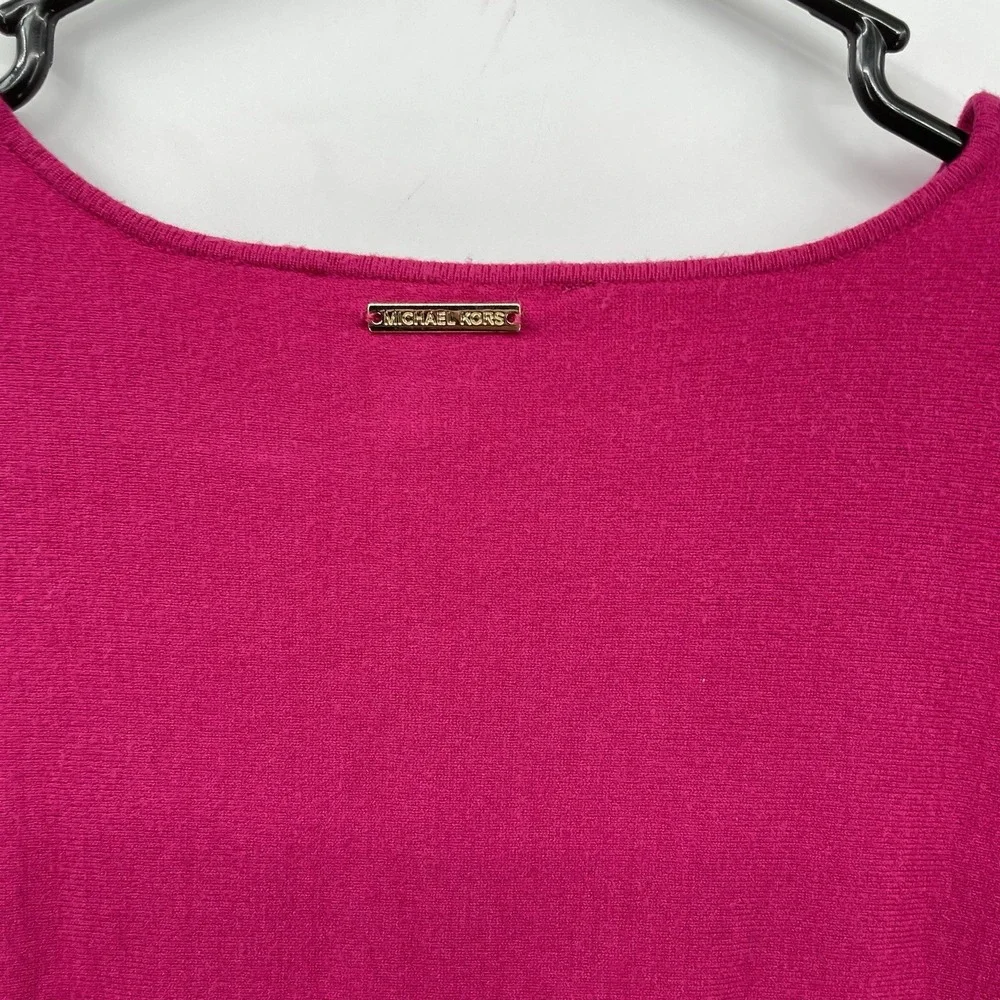 Michael Kors Small Sweater Womens Fuchsia Pink Crew Neck High-Low Side Slit Knit